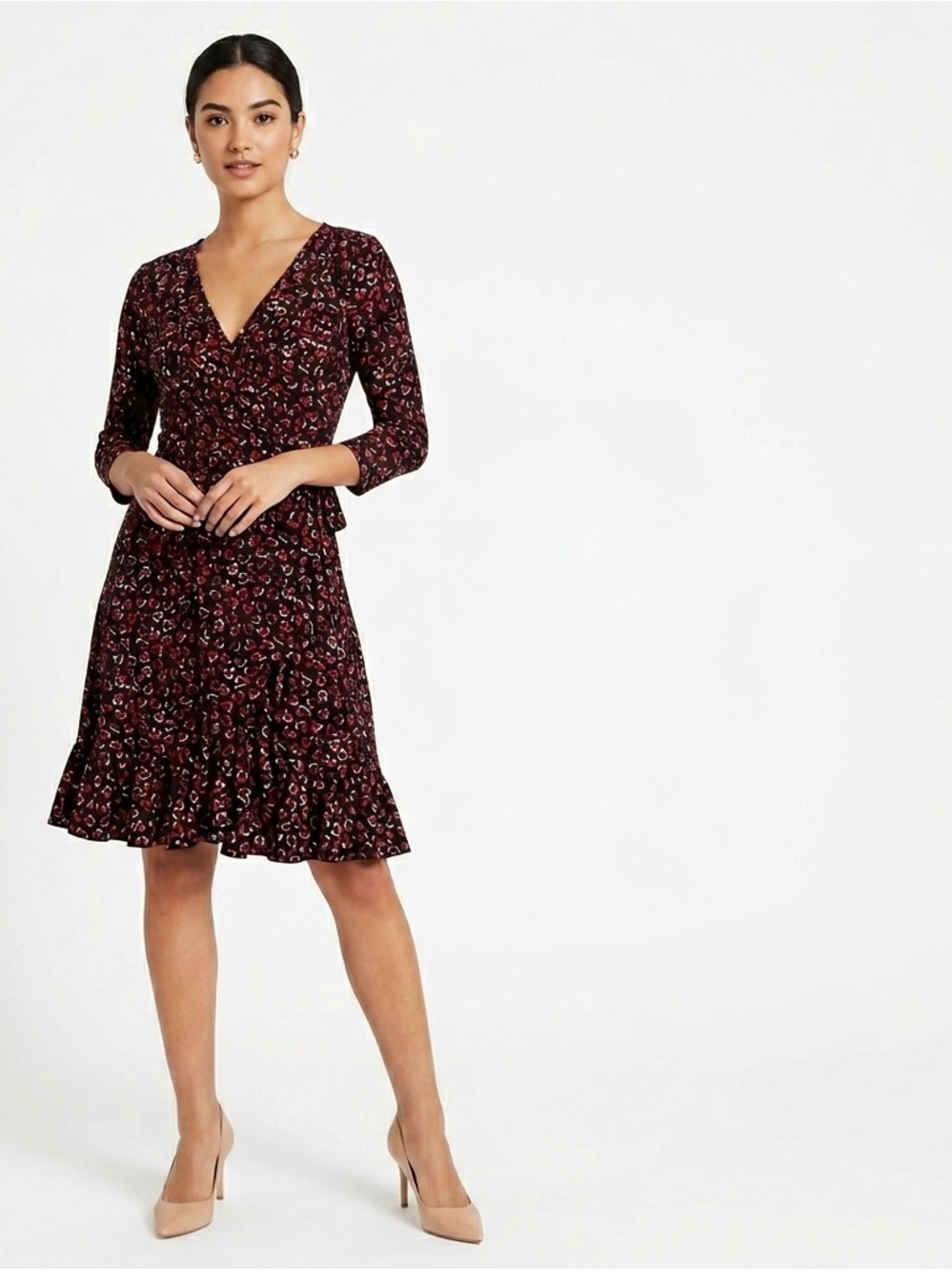 Lily Black & red hearts fit and flare Wrap Dress medium
